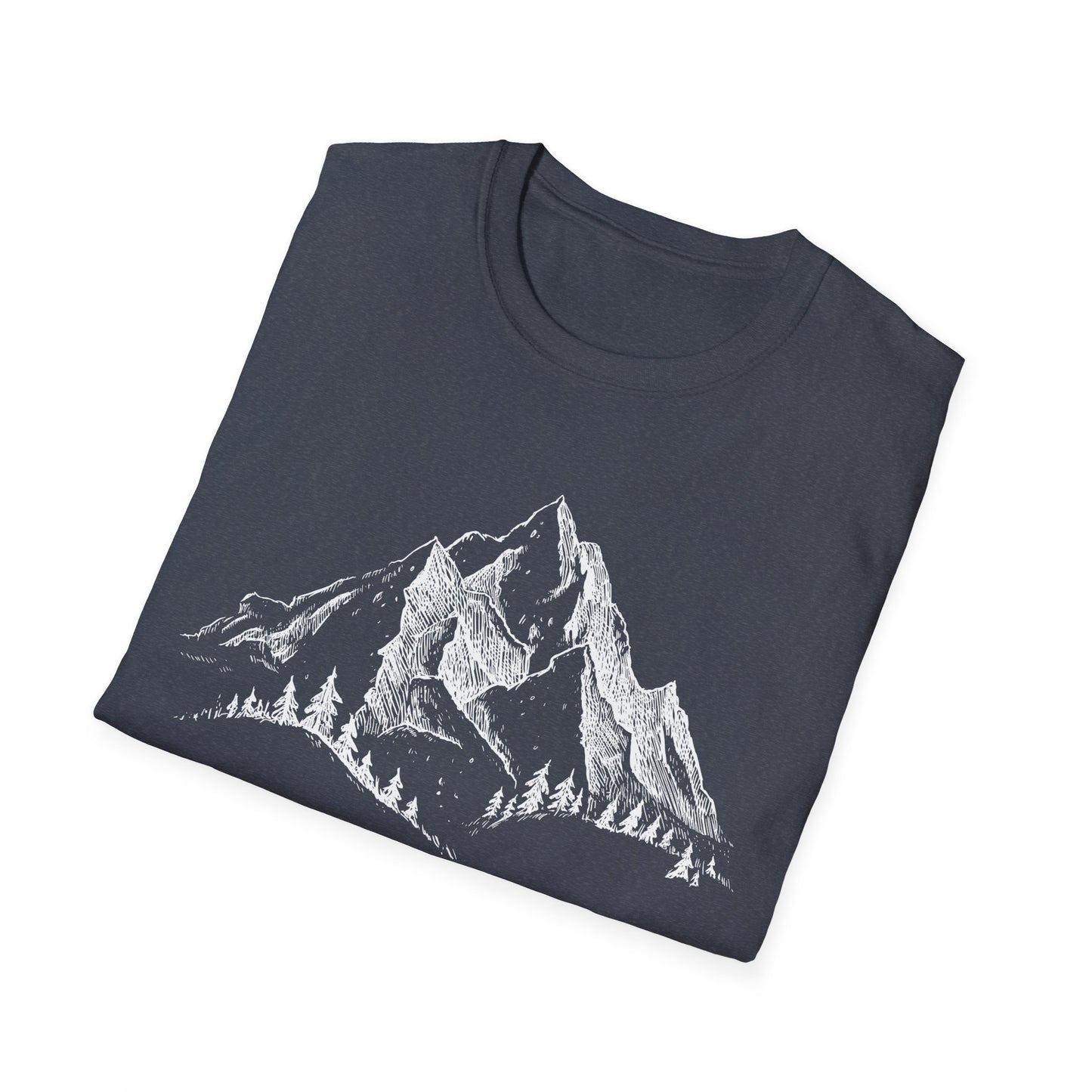 Denali's Dramatic Peak: Etched Mountain Landscape, Alpine Illustration Review - Unisex Graphic Tee