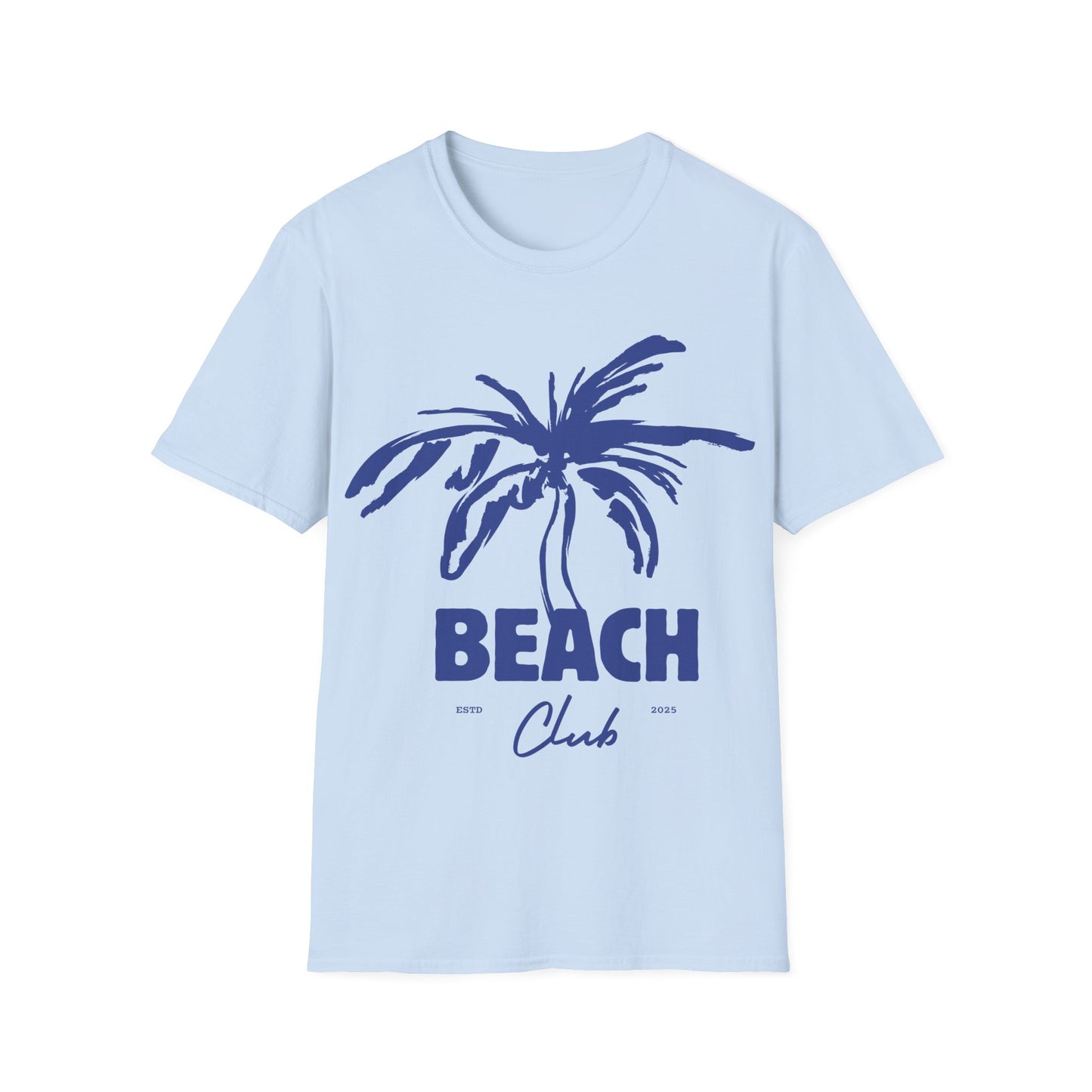 Beach Club Emblem: Coastal Minimalist Design, Dynamic Palm Tree Logo - Unisex Graphic Tee