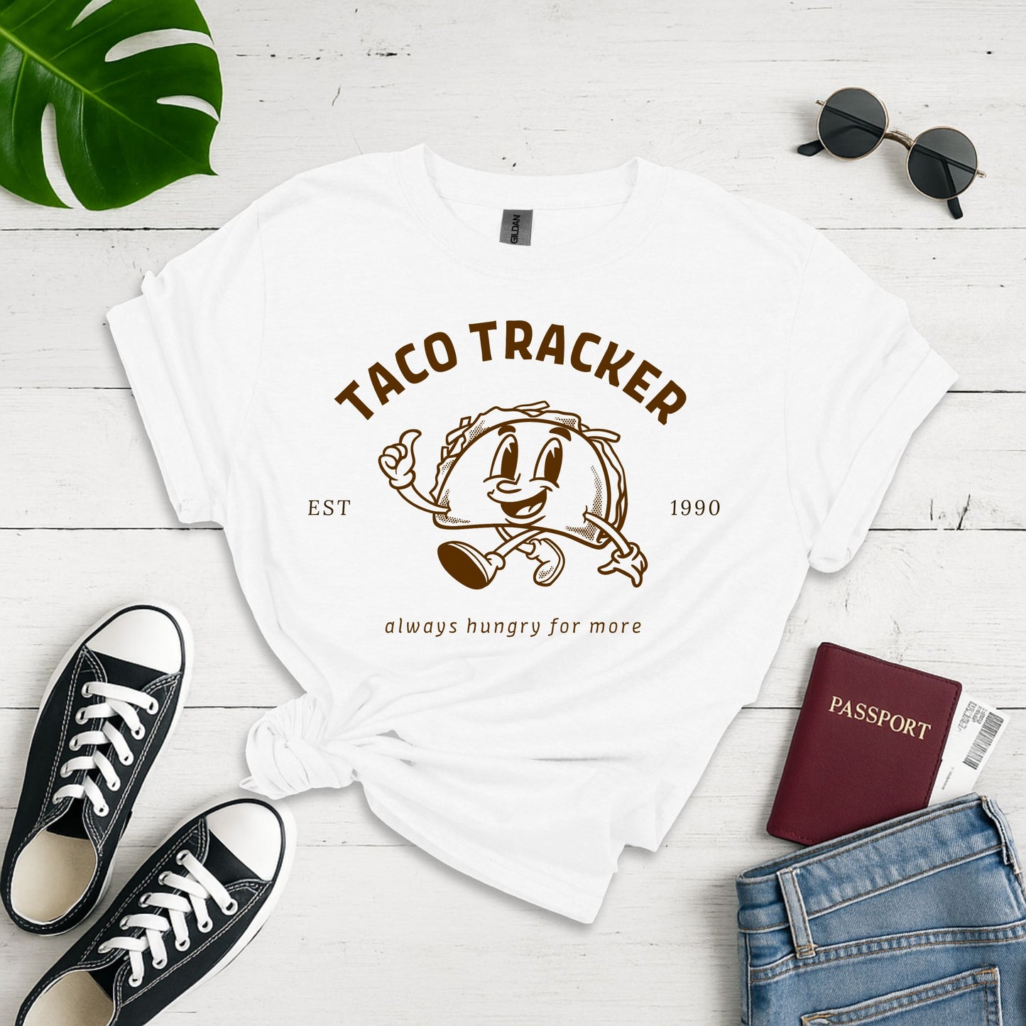 Taco Tracker: Vintage Mascot Logo, Retro Halftone Illustration Style - Unisex Graphic Tee