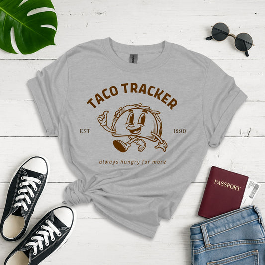 Taco Tracker: Vintage Mascot Logo, Retro Halftone Illustration Style - Unisex Graphic Tee