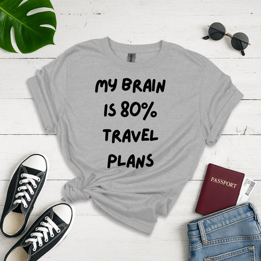 Travel Brain: Wanderlust Bandwidth, Typographic Humor - Unisex Graphic Tee