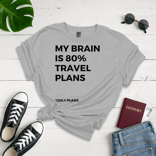 Travel Brain Daydreams: Typography-Focused Humor, Minimalist Travel Planning Graphic - Unisex Graphic Tee