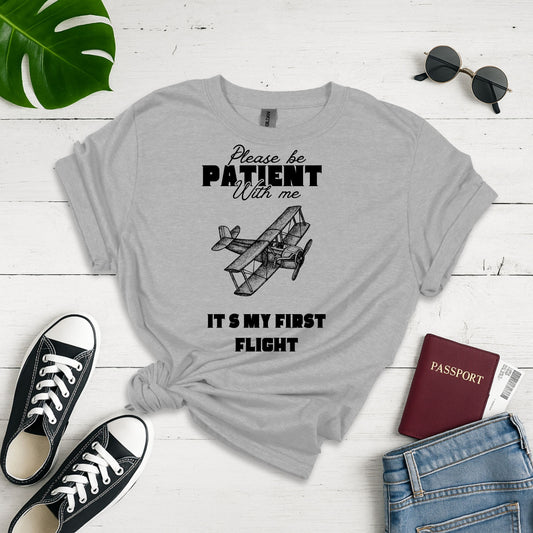 First Flight Jitters: Vintage Biplane Illustration, Retro Aviation Poster Design - Unisex Graphic Tee