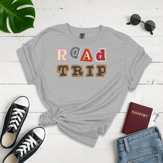 Road Trip Collage: Typography Adventure, Eclectic Letter Design - Unisex Graphic Tee