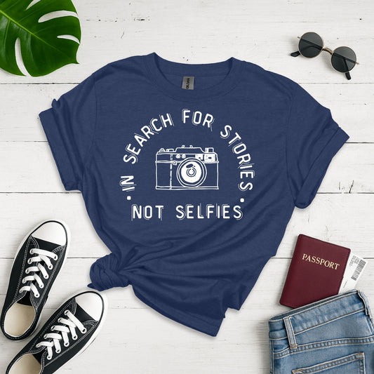 Stories Over Selfies Unisex Graphic Tee