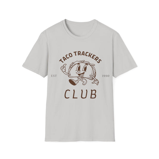 Taco Trackers Club: Vintage Mascot Logo, Retro Halftone Graphic Design - Unisex Graphic Tee