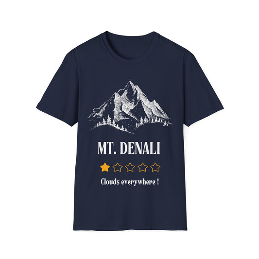 Denali's Dramatic Peak: Etched Mountain Landscape, Alpine Illustration Review - Unisex Graphic Tee