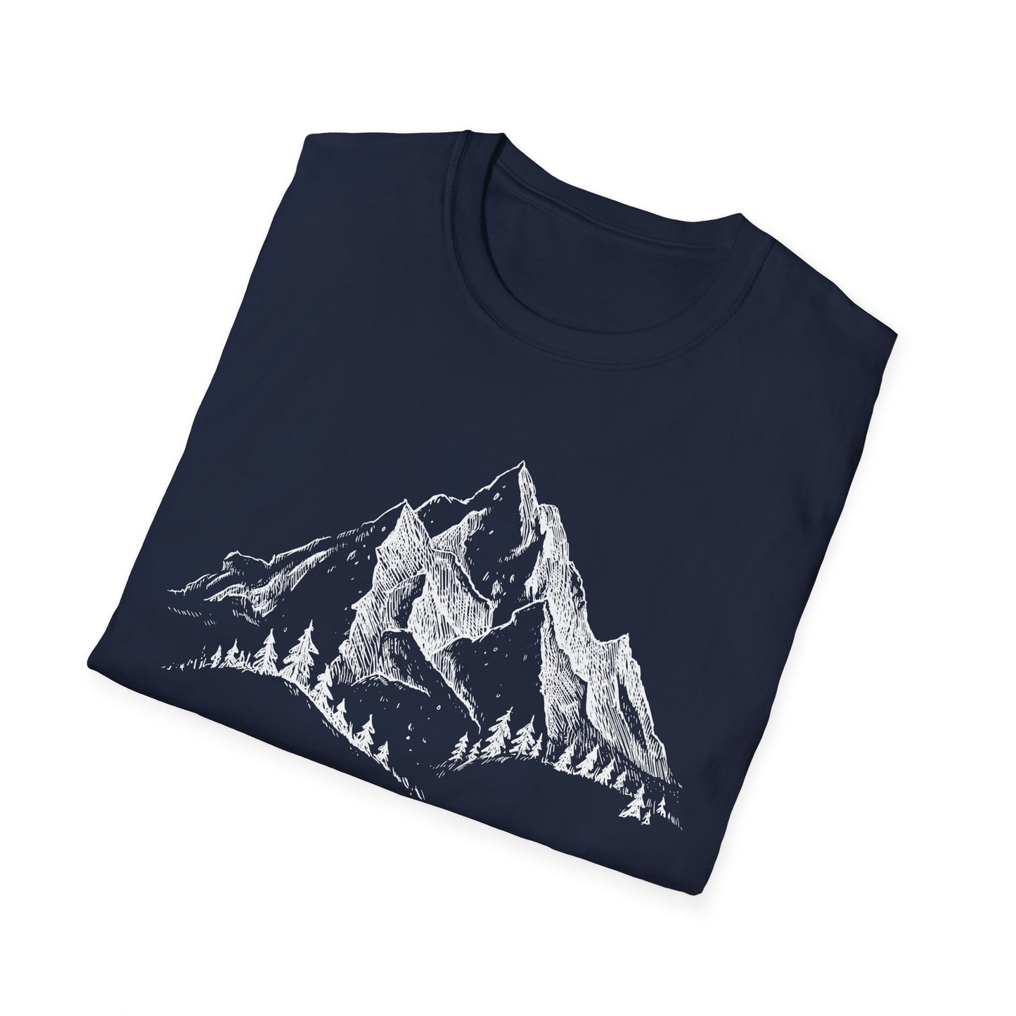 Denali's Dramatic Peak: Etched Mountain Landscape, Alpine Illustration Review - Unisex Graphic Tee