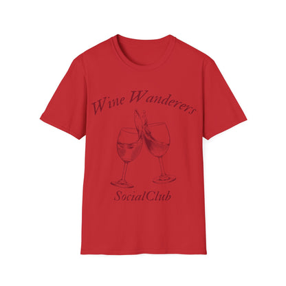 Wine Wanderers Social Club: Vintage Etched Glasses, Elegant Graphic Design - Unisex Graphic Tee