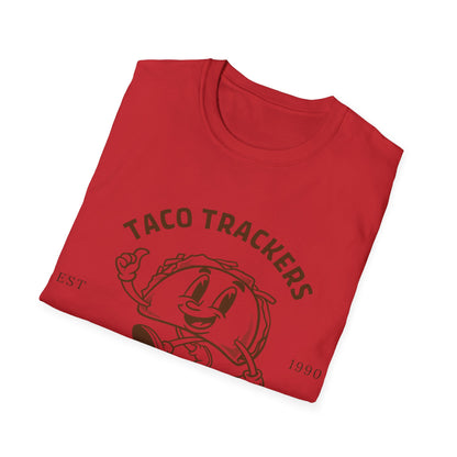 Taco Trackers Club: Vintage Mascot Logo, Retro Halftone Graphic Design - Unisex Graphic Tee