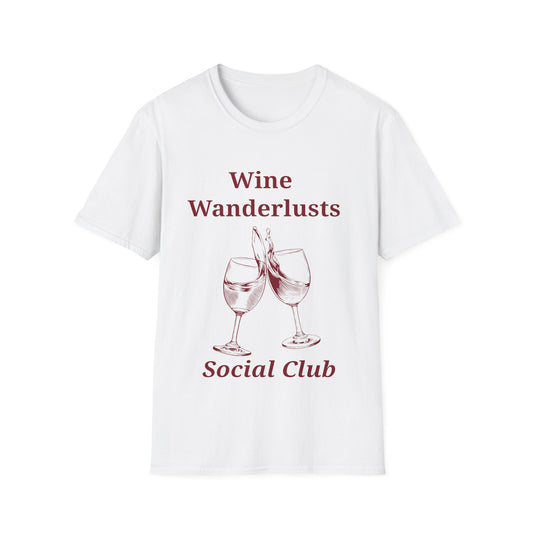 Wine Wanderlusts: Social Club Graphic Design, Vintage Etched Wine Glass Illustration - Unisex Graphic Tee