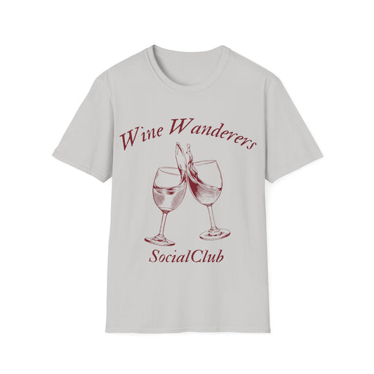 Wine Wanderers Social Club: Vintage Etched Glasses, Elegant Graphic Design - Unisex Graphic Tee