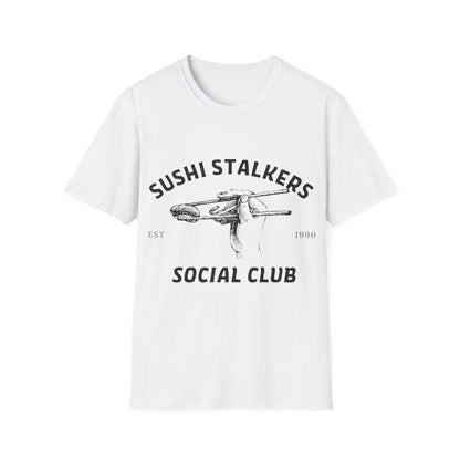 Sushi Stalkers Social Club: Vintage Chopsticks Graphic, Retro Culinary Design - Unisex Graphic Tee