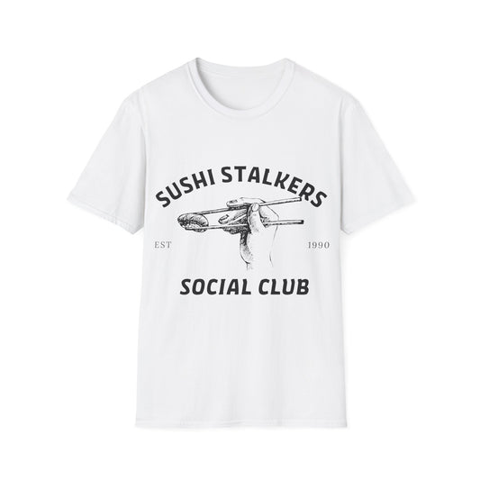 Sushi Stalkers Social Club: Vintage Chopsticks Graphic, Retro Culinary Design - Unisex Graphic Tee