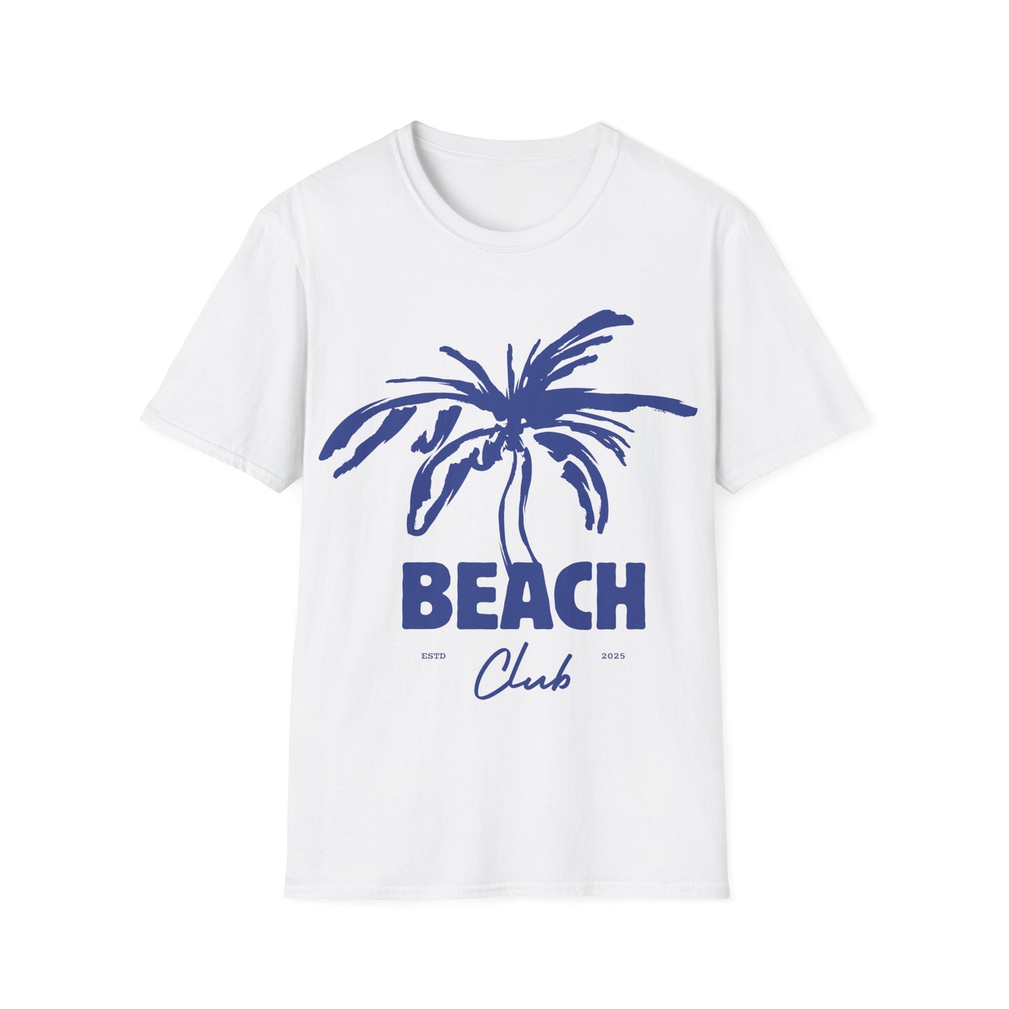 Beach Club Emblem: Coastal Minimalist Design, Dynamic Palm Tree Logo - Unisex Graphic Tee