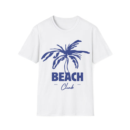 Beach Club Emblem: Coastal Minimalist Design, Dynamic Palm Tree Logo - Unisex Graphic Tee