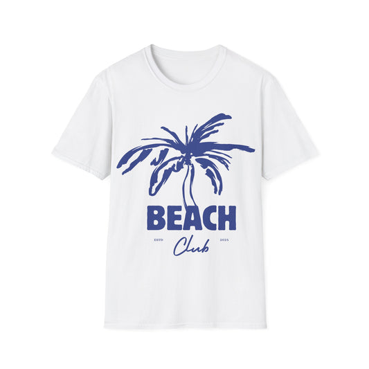 Beach Club Emblem: Coastal Minimalist Design, Dynamic Palm Tree Logo - Unisex Graphic Tee