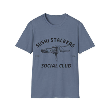 Sushi Stalkers Social Club: Vintage Chopsticks Graphic, Retro Culinary Design - Unisex Graphic Tee