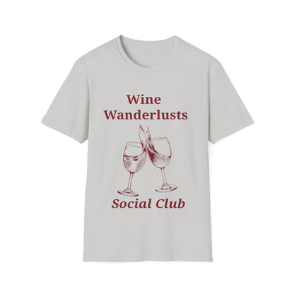 Wine Wanderlusts: Social Club Graphic Design, Vintage Etched Wine Glass Illustration - Unisex Graphic Tee