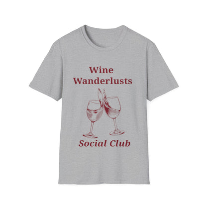 Wine Wanderlusts: Social Club Graphic Design, Vintage Etched Wine Glass Illustration - Unisex Graphic Tee