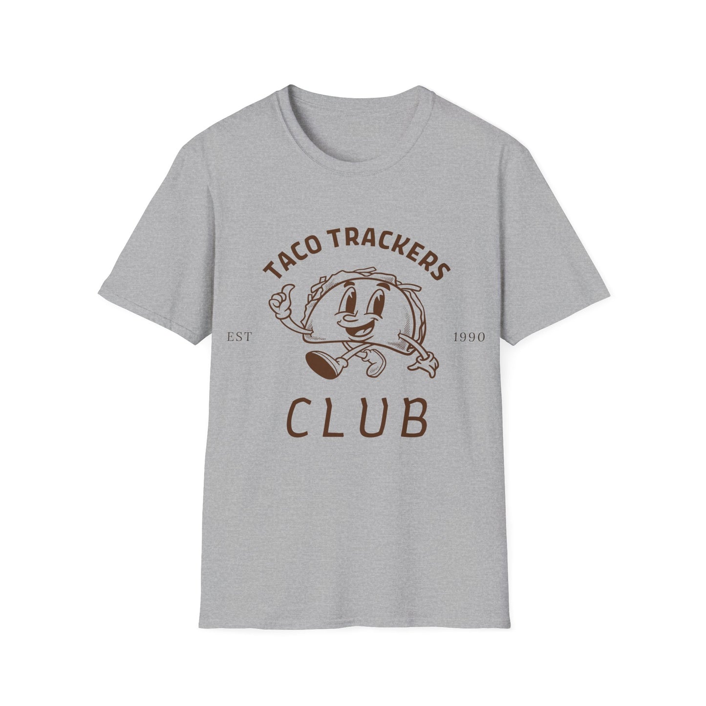 Taco Trackers Club: Vintage Mascot Logo, Retro Halftone Graphic Design - Unisex Graphic Tee
