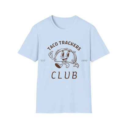 Taco Trackers Club: Vintage Mascot Logo, Retro Halftone Graphic Design - Unisex Graphic Tee
