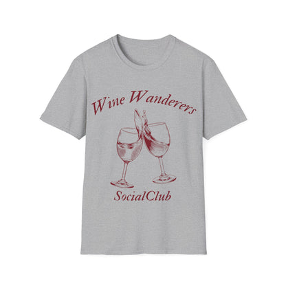 Wine Wanderers Social Club: Vintage Etched Glasses, Elegant Graphic Design - Unisex Graphic Tee