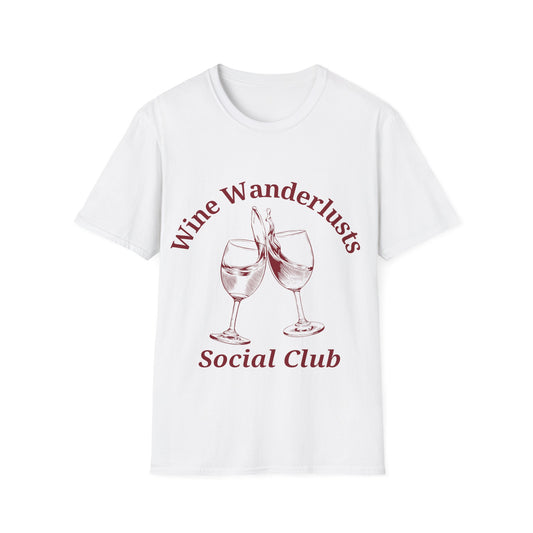 Wine Wanderlusts Social Club: Vintage Etching Logo Design, Wine Glass Emblem - Unisex Graphic Tee