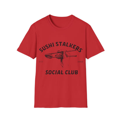 Sushi Stalkers Social Club: Vintage Chopsticks Graphic, Retro Culinary Design - Unisex Graphic Tee