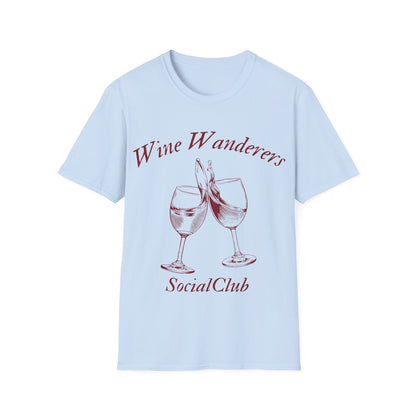Wine Wanderers Social Club: Vintage Etched Glasses, Elegant Graphic Design - Unisex Graphic Tee