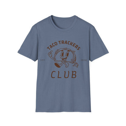 Taco Trackers Club: Vintage Mascot Logo, Retro Halftone Graphic Design - Unisex Graphic Tee