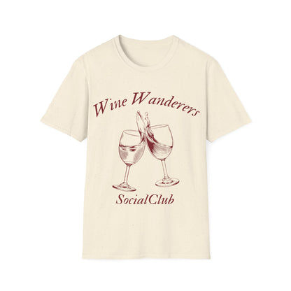 Wine Wanderers Social Club: Vintage Etched Glasses, Elegant Graphic Design - Unisex Graphic Tee