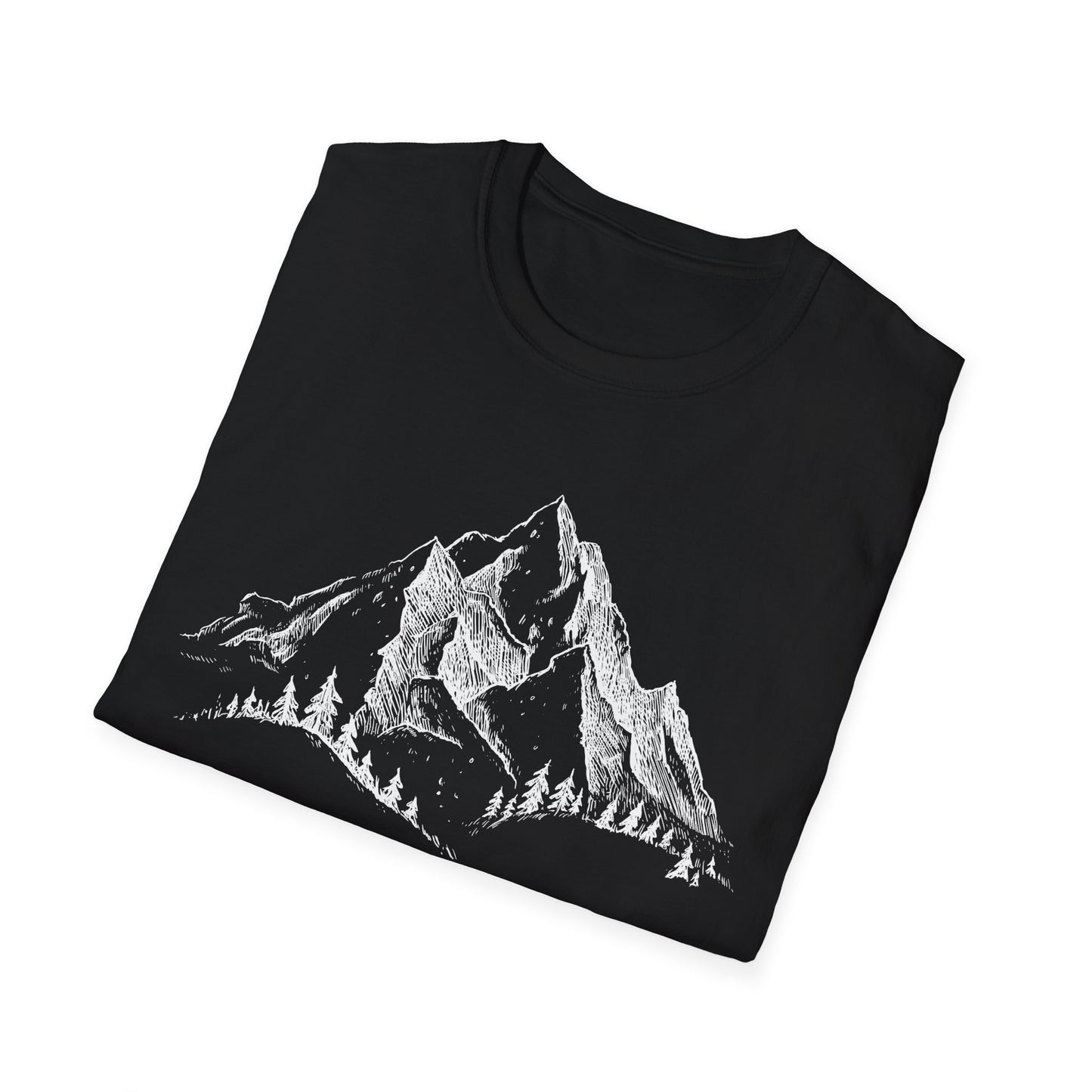 Denali's Dramatic Peak: Etched Mountain Landscape, Alpine Illustration Review - Unisex Graphic Tee