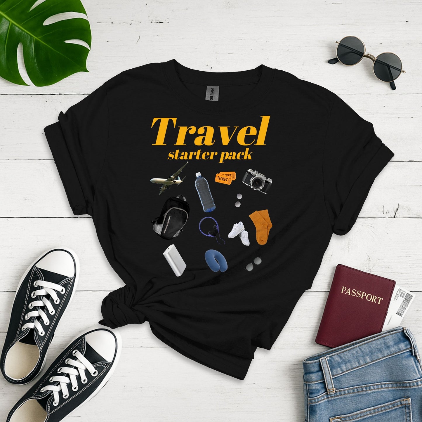 Travel Starter Pack: Essential Gear for Globetrotters, Meme-Style Graphic Design - Unisex Graphic Tee