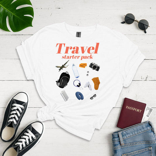 Travel Starter Pack: Essential Gear for Globetrotters, Meme-Style Graphic Design - Unisex Graphic Tee
