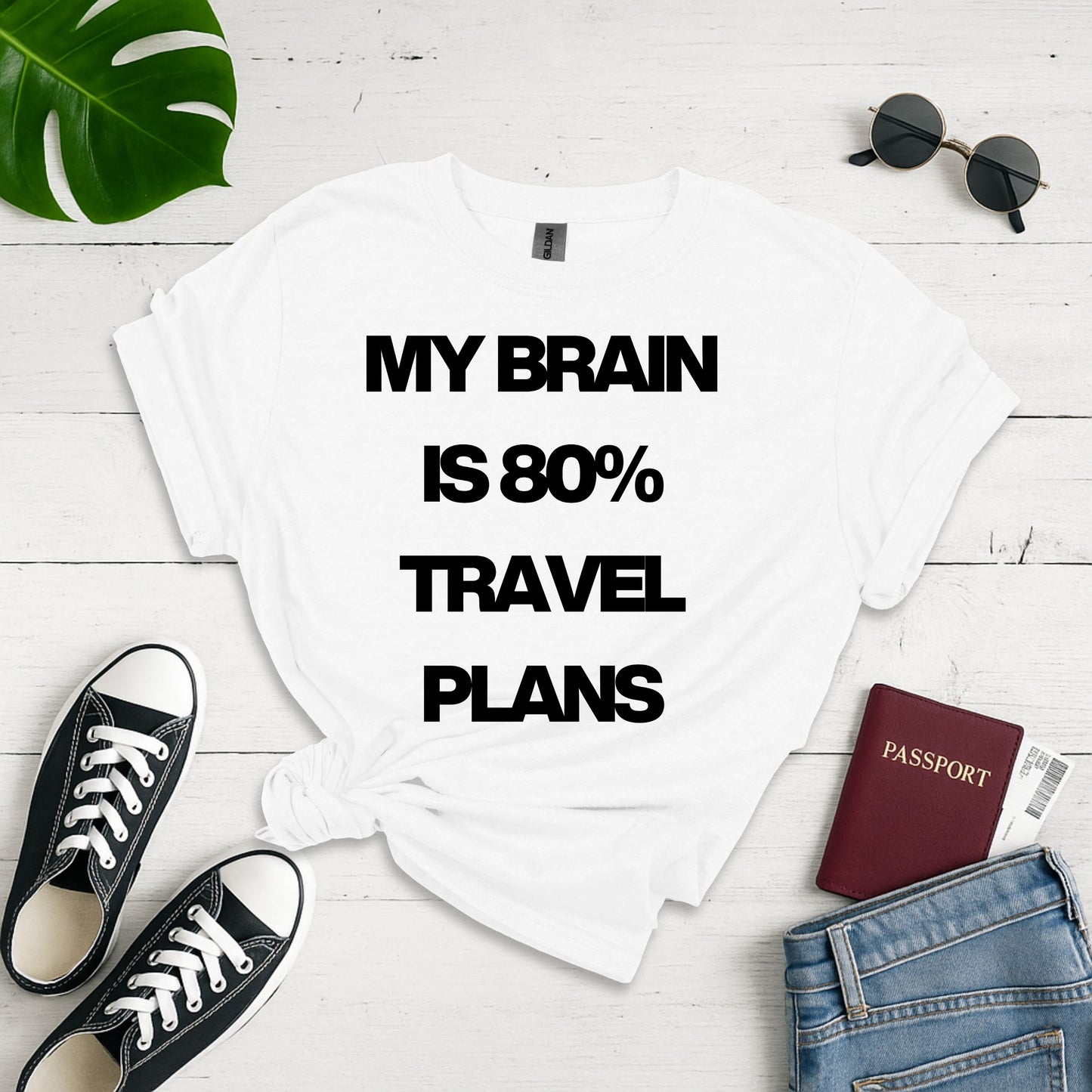 Travel Brain Overload: Minimalist Typography Poster, Wanderlust Design - Unisex Graphic Tee