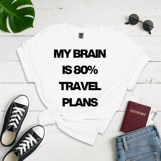 Travel Brain Overload: Minimalist Typography Poster, Wanderlust Design - Unisex Graphic Tee