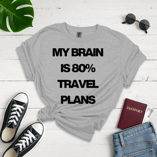 Travel Brain Overload: Minimalist Typography Poster, Wanderlust Design - Unisex Graphic Tee