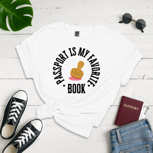 Passport is My Favorite Book: Graphic Travel Document Design, Bold Typographic Book Cover Art - Unisex Graphic Tee