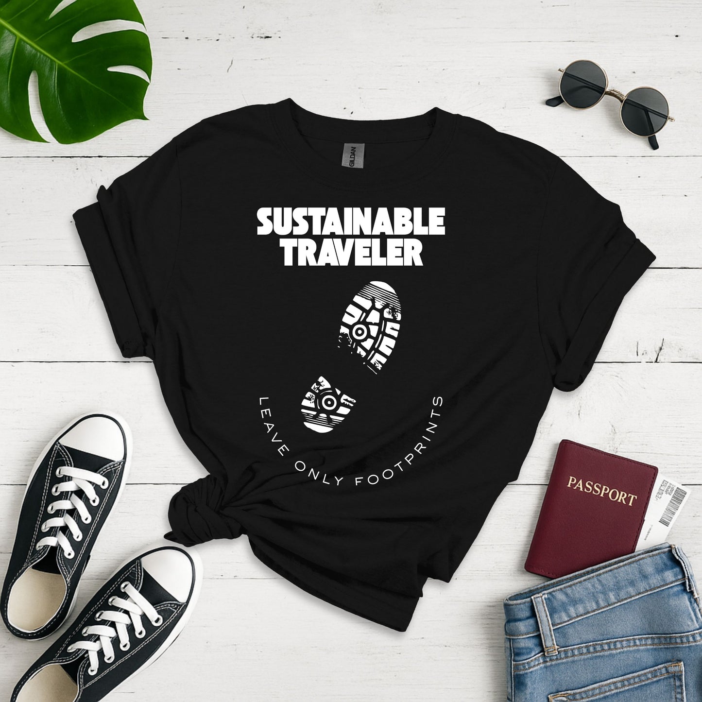 Footprints of Consciousness: Minimalist Travel Poster, Geometric Eco-Design - Unisex Graphic Tee