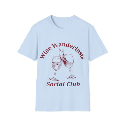 Wine Wanderlusts Social Club: Vintage Etching Logo Design, Wine Glass Emblem - Unisex Graphic Tee