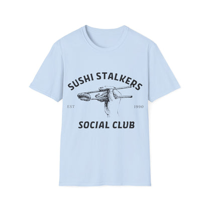 Sushi Stalkers Social Club: Vintage Chopsticks Graphic, Retro Culinary Design - Unisex Graphic Tee