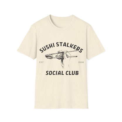 Sushi Stalkers Social Club: Vintage Chopsticks Graphic, Retro Culinary Design - Unisex Graphic Tee