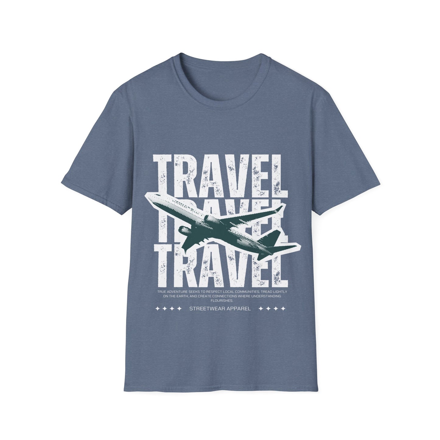 TRAVEL TRAVEL: Streetwear Graphic Design Poster, Distressed Typography Halftone Print - Unisex Graphic Tee