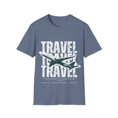 TRAVEL TRAVEL: Streetwear Graphic Design Poster, Distressed Typography Halftone Print - Unisex Graphic Tee
