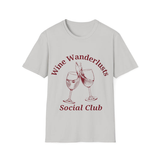 Wine Wanderlusts Social Club: Vintage Etching Logo Design, Wine Glass Emblem - Unisex Graphic Tee