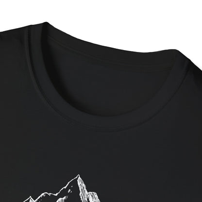 Denali's Dramatic Peak: Etched Mountain Landscape, Alpine Illustration Review - Unisex Graphic Tee