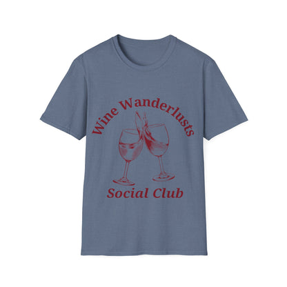 Wine Wanderlusts Social Club: Vintage Etching Logo Design, Wine Glass Emblem - Unisex Graphic Tee