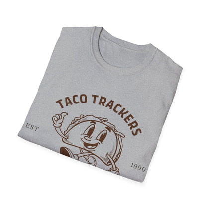 Taco Trackers Club: Vintage Mascot Logo, Retro Halftone Graphic Design - Unisex Graphic Tee