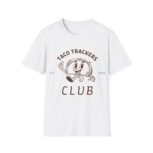 Taco Trackers Club: Vintage Mascot Logo, Retro Halftone Graphic Design - Unisex Graphic Tee